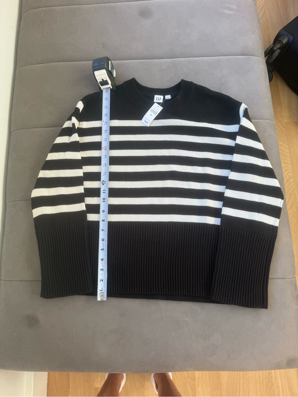 GAP Women’s Oversized Black and White Striped Crewneck Sweater